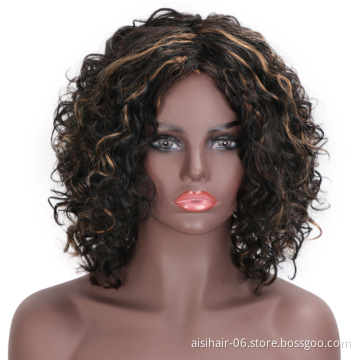 Aisi Hair Wholesale Cheap Mixed Brown Afro Curly Wave 100% Unprocessed Brazilian Human Hair Wig For Black Women